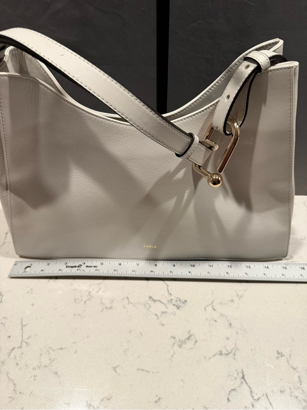 Furla Soft Hobo Shoulder Bag in Light Gray with Black Strap - Picture 13 of 16